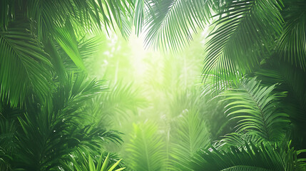 Verdant Jungle Canopy Sunlight Filtering Through Lush Green Leaves Peaceful Tropical Paradise