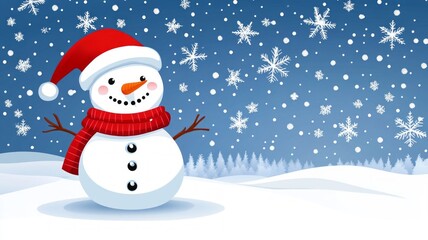 Joyful Snowman in Snowy Winter Wonderland