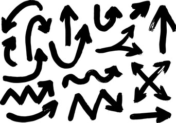 Obraz premium Grunge arrows vector. Brush paint black. Ink brush strokes arrows. Vector design grunge elements. Vector abstract arrows.