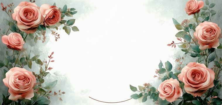 Vintage Watercolor Floral Design with Soft Pink Roses and Greenery for Wedding Invitation and Celebration Card