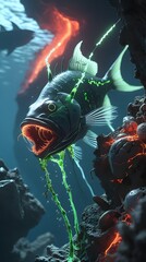 Monster fish in a sea generated with ai