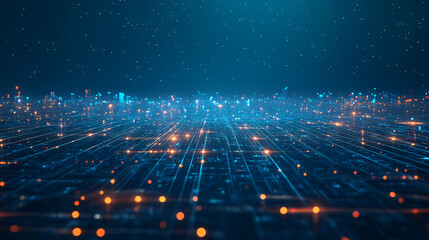 Obraz premium Futuristic City Nightscape with Flowing Data Lines