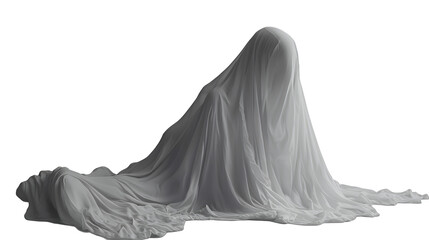 Naklejka premium a ghost covered in white cloth with a train of veil PNG image, PNG file, Generative art.