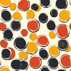 A classic polka dot pattern with bold, evenly spaced circles in contrasting colors, perfect for a timeless and cheerful childrenâ€™s design