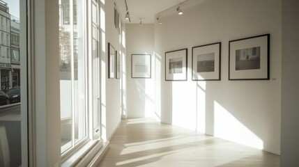 Fototapeta premium sunlit gallery interior with modern art photography