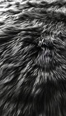 Close up of black fur texture, abstract dark background, fluffy and soft material, luxurious design