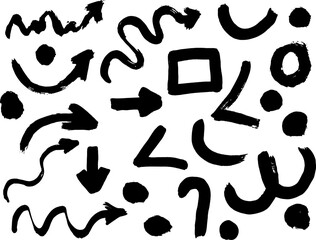 Grunge elements and arrows vector. Brush paint black. Ink brush strokes arrows. Vector design grunge elements. Vector abstract arrows.
