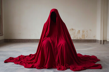 Mysterious Hooded Figure in Red Cloak