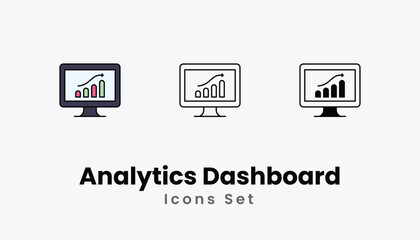 Analytics Dashboard Icons thin line and glyph vector icon stock illustration