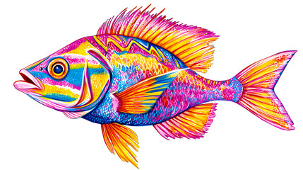 Fototapeta premium hand drawn illustration of a colorful fish on a transparent background, PNG image, PNG file, Generative art.