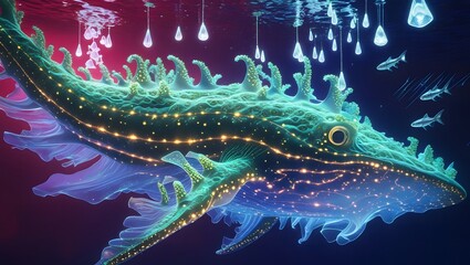 Colorful sea lizard on a blue background ai generated image