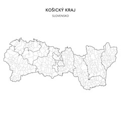 Geopolitical Vector Map of the Ko&scaron;ice Region (Ko&scaron;ick&yacute; Kraj) with Municipalities (Obc&iacute;), Districts (Okres), and Ko&scaron;ice Boroughs (Mestsk&eacute; Časti) Administrative Subdivisions - Slovakia (Slovensko) 2025