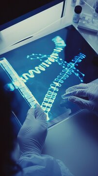 Scientist Examining DNA Sequencing Results on X-Ray Film