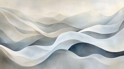 Fototapeta premium Abstract waves in soft gray and white tones create a serene landscape, evoking calmness and tranquility, suitable for modern decor
