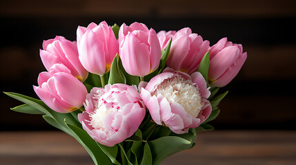 Obraz premium romantic pink tulip and peony bouquet