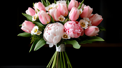 Obraz premium romantic pink tulip and peony bouquet