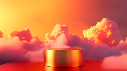 Golden Cylinder at Sunset: Warm, Dreamy Sky with Pink-Purple Clouds