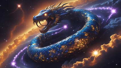 Dragon rising in the galaxy ai generated with ai