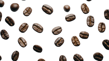 an animation of roasted coffee beans on a transparent background, PNG image, PNG file, Generative art.