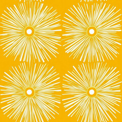Fototapeta premium A happy sunbeam line pattern, where radiating lines burst from circular centers, resembling cheerful suns in a bright yellow palette