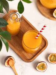 tropical refreshing detox smoothie, cocktail,
passion fruit, mango, banana, pineapple
