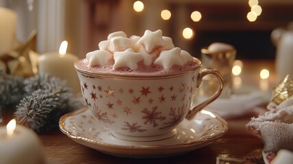 Fototapeta premium Cozy Hot Chocolate with Star Marshmallows