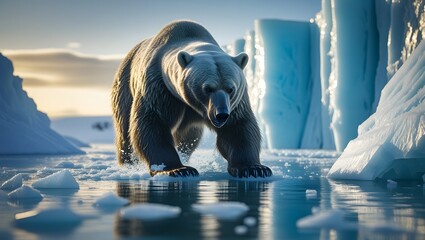 Polar bear walking on the ice generated with ai