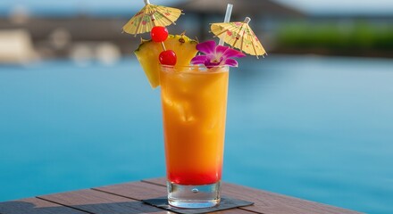 Refreshing Tropical Cocktail by the Poolside for Summer Vacation