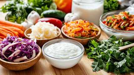 Fresh ingredients arranged beautifully for a vibrant and healthy meal preparation.