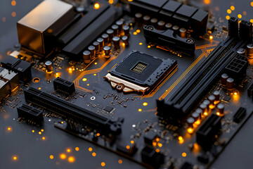 Fototapeta premium Closeup View Of Glowing Computer Motherboard