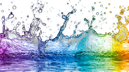 colorful splash of water and liquid of all colors of the rainbow PNG image, PNG file, Generative art.