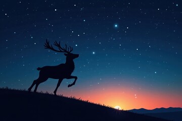 Flying reindeer silhouette against starry backdrop , illustration, cosmic
