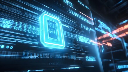 Futuristic Digital Interface with Glowing Circuit Elements and Data