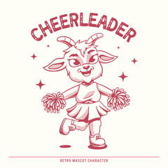 Cute Retro Goat Cheerleader Mascot