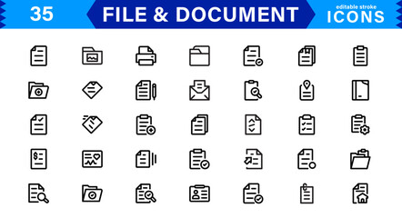 Modern Document and File Icons. Clean & Versatile Icons for Digital Paperwork, Cloud Sync, Folder Organization, and Business Efficiency