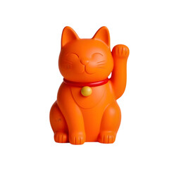 Obraz premium Orange Lucky Cat (Maneki Neko) on transparent background
