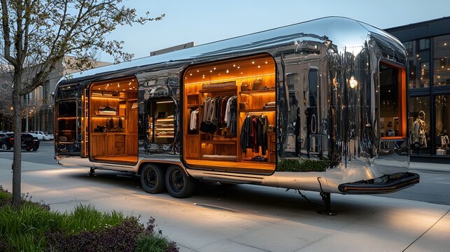 Mobile clothing store on city street