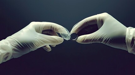 Obraz premium Gloved Hands Carefully Handling a Small Metal Part