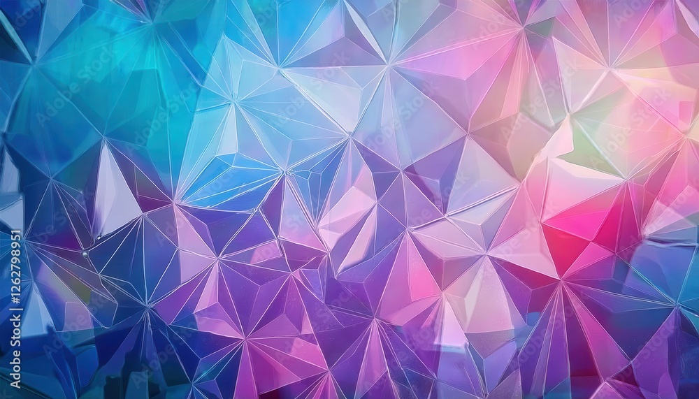 Aufkleber abstract geometric crystal pattern with vibrant pink and blue gradient, faceted glass texture for di