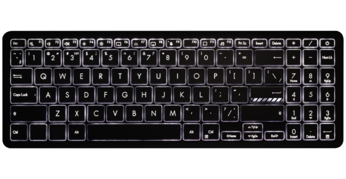 black keyboard close-up, with nion backlight, fast typing concept, tool for writer's work