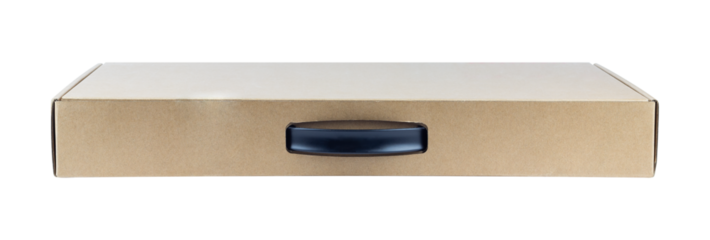 cardboard suitcase, brown cardboard box for laptop computer isolated from background