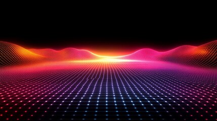 Luminous grid landscape rendered in colorful neon lightscape format