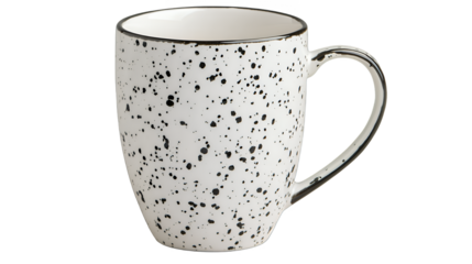 a ceramic coffee mug with black spots and white dots on a transparent background, PNG image, PNG file, Generative art.