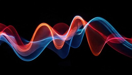flowing neon lightwave on black background for abstract technology visuals, soundwave design, or energy concepts