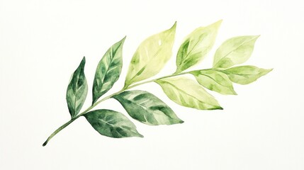 Fototapeta premium Watercolor painting of green leaves branch, isolated on white background, for design (1)