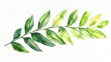 Naklejka premium Watercolor painting of green leaves branch, isolated on white background, for design