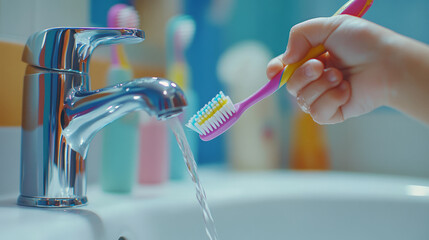 Brushing teeth routine bathroom lifestyle domestic close-up oral hygiene essentials