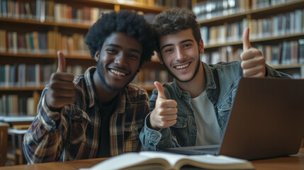 Cheerful study session library group photo educational environment close-up view friendship and collaboration