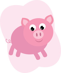 Vector illustration of a cute pink piggy on a white background.