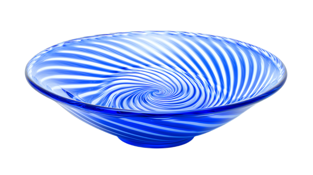 a blue bowl with swirls and waves on a transparent background, PNG image, PNG file, Generative art.
